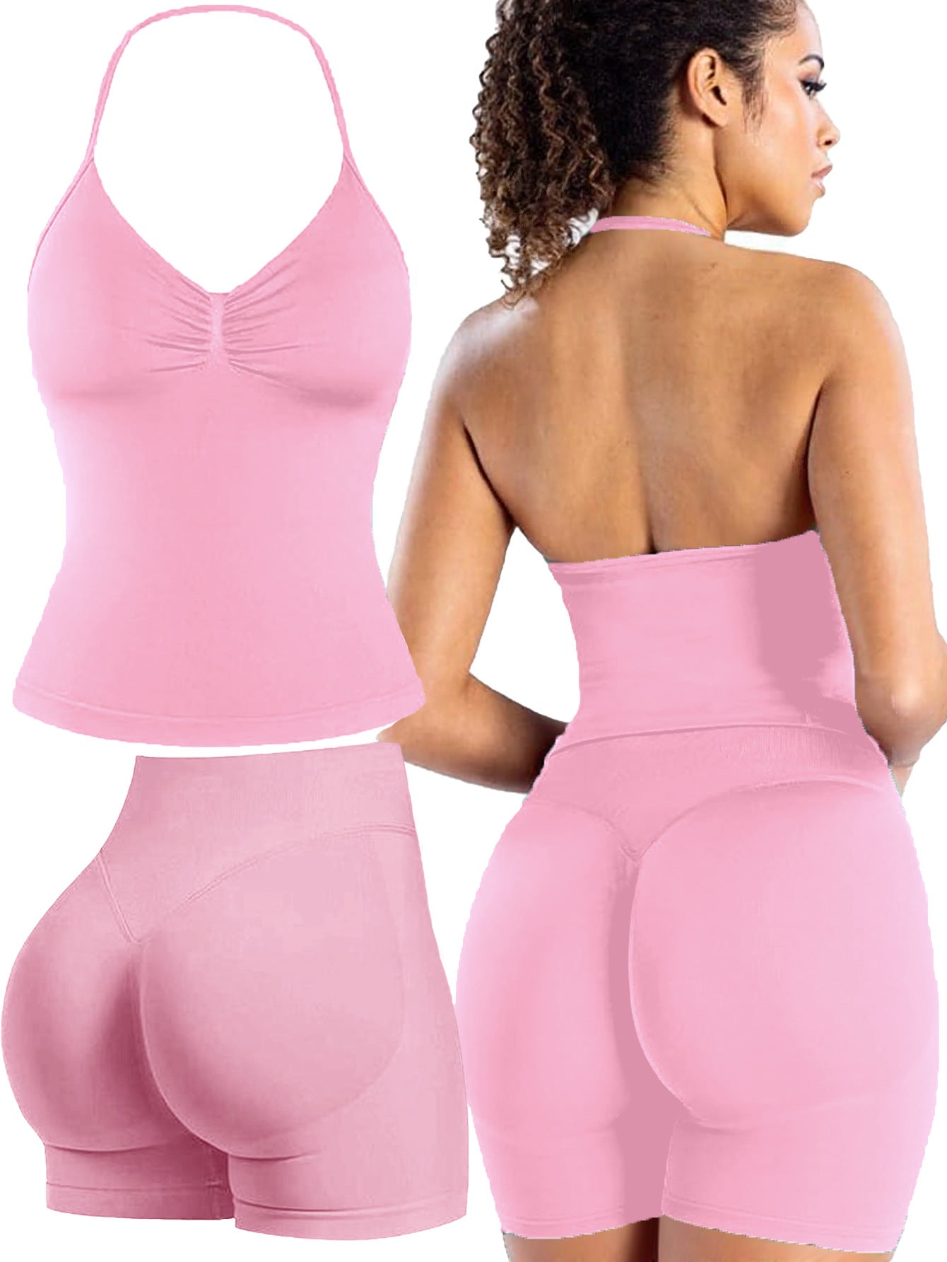 Damen Sportoberteil mit push-up Effekt und figurformenden Shorts R&B