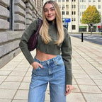 Damen Kurzpullover mit knopfbeschichtetem Design R&B
