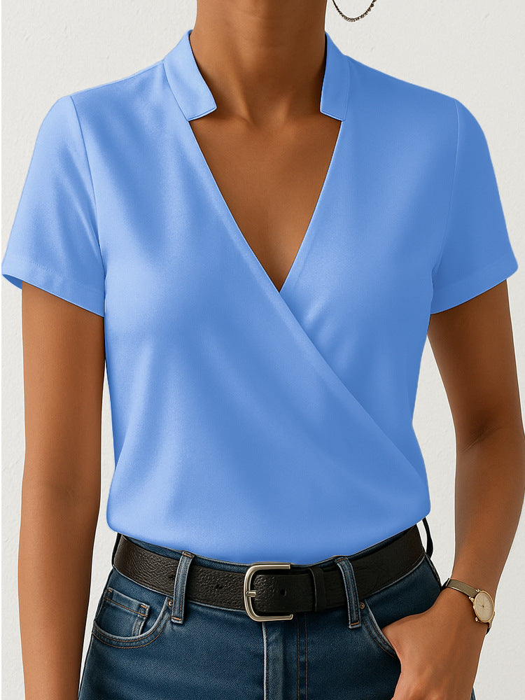 Damen Elegantes Wickeloberteil mit modischem Stehkragen R&B
