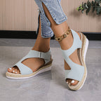 Damen bequeme Keilsandalen mit verstellbarem Riemen und Bastdetails R&B
