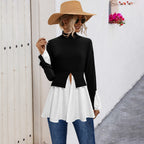 Damen Modisches Hemdblusenshirt mit hohem Kragen und asymmetrischem Schnitt R&B