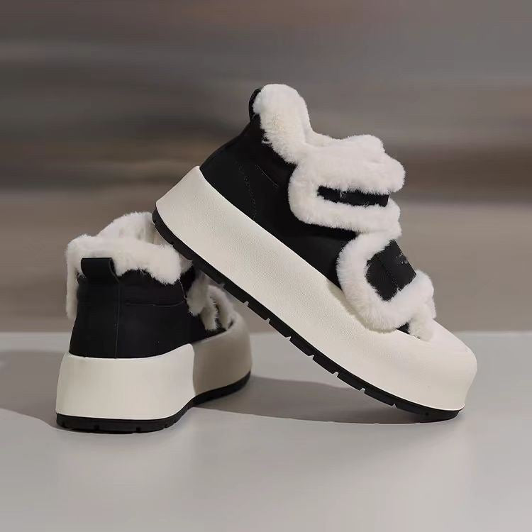 Damen Plüschgefütterte Sneaker mit breitem Klettverschluss und hoher Sohle R&B