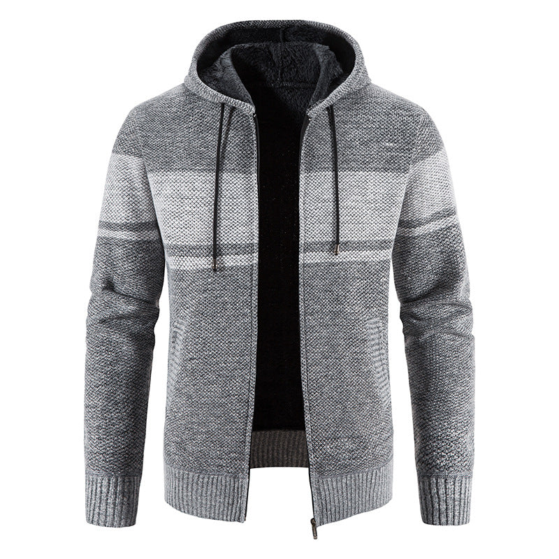 Herren Strickjacke mit Kapuze und warmem Fleece-Innenfutter