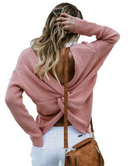 Damen Strickpullover mit einzigartigem Rückendesign und tiefem V-Ausschnitt R&B