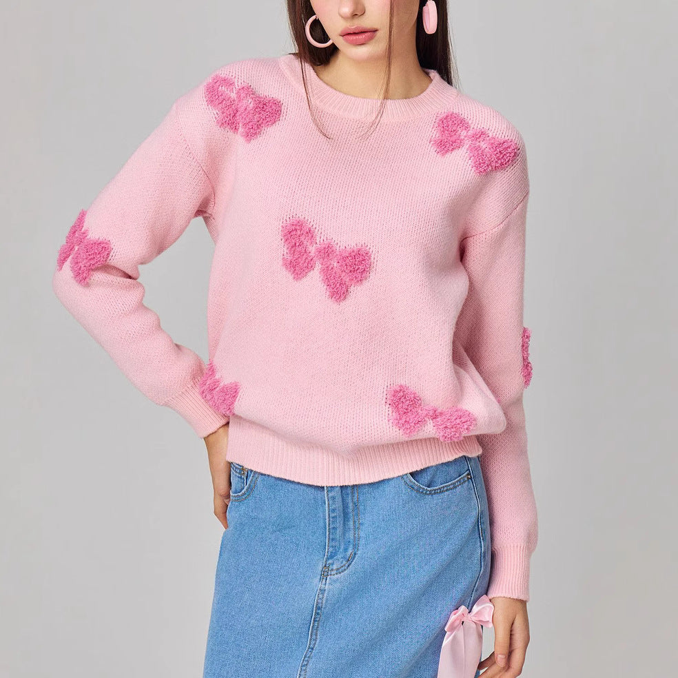 Damen gemütlicher Pullover mit modernem Herzdesign und weichem Strick R&B