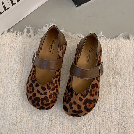 Damen Mary-Jane Schuhe mit modischem Leoprint und komfortablem Riemen R&B