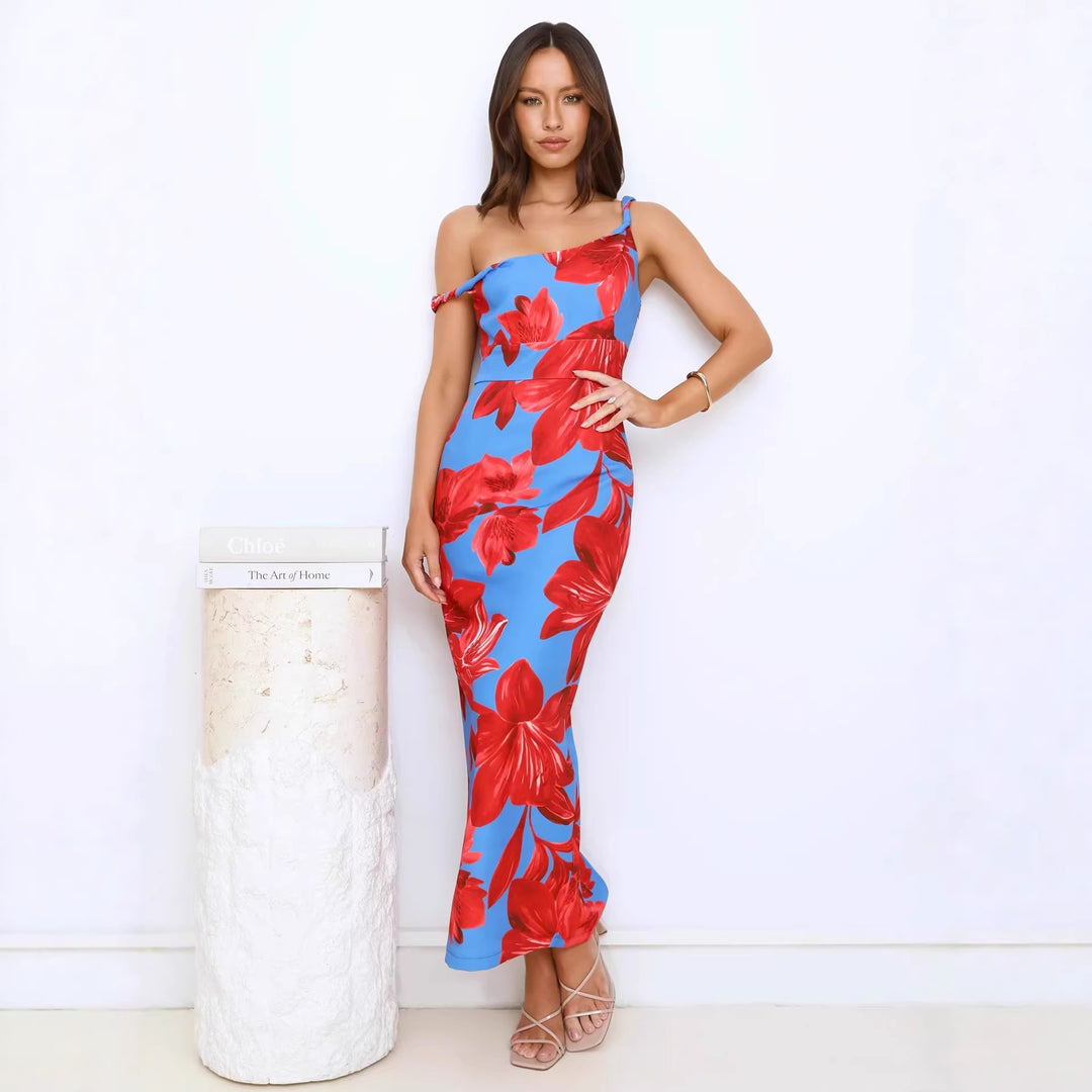 Damen Maxikleid mit einzigartigem floralem Design und verstellbaren Trägern R&B