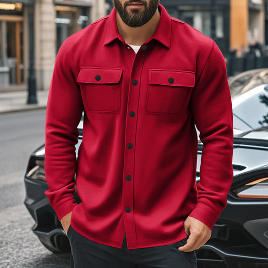 Herren nan Wollmix-Überhemdjacke mit Pattentaschen verdeckter Druckknopfleiste und Hemdkragen R&B