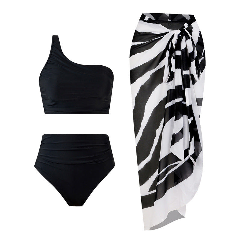 Damen Bikini-Set mit elegantem asymmetrischen Oberteil und hohem Taillenslip R&B
