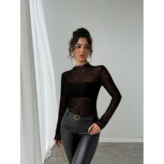 Damen Transparente Langarmbluse mit Animalprint R&B