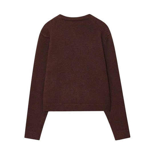 Damen kuschelige Strickjacke mit klassischen Knöpfen und Rundhalsausschnitt R&B