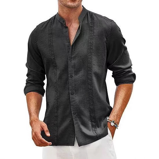 Herren Leinenhemd mit Stehkragen und feinen Details R&B