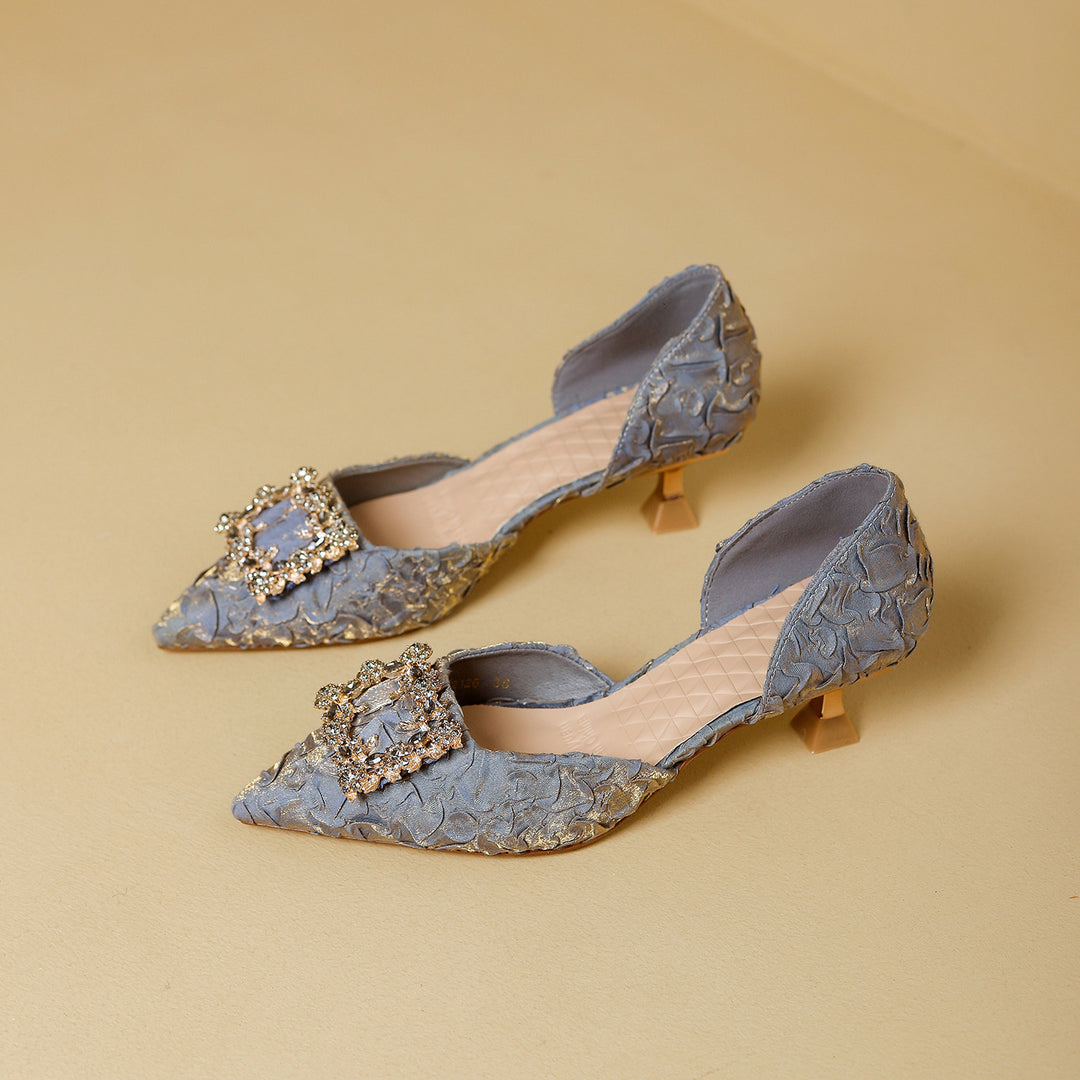 Damen elegante spitze Slingback-Pumps mit funkelndem Schmuckdetail R&B