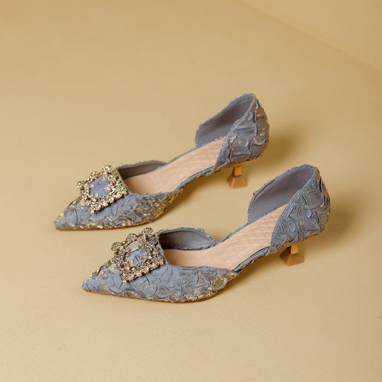 Damen elegante spitze Slingback-Pumps mit funkelndem Schmuckdetail R&B
