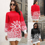 Damen Weihnachtsstrickkleid mit festlichem Schneeflocken-Muster R&B