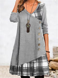 Damen asymmetrisches Freizeitkleid mit kariertem Saum und Knopfdetail R&B
