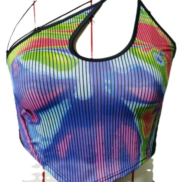 Damen Sportliches Crop-Top mit kreativem Farbdesign R&B