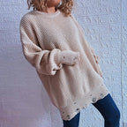 Damen Grobstrickpullover mit lässigen Rückenschlitzen und weiten Ärmeln R&B