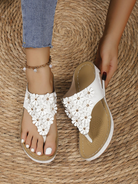 Damen Zehentrenner-Sandaletten mit floralem Design und rutschfester Sohle R&B