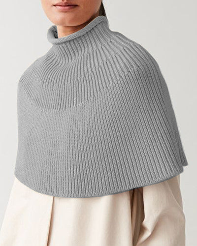 Damen Strick-Cape mit hohem Kragen und feiner Rippstruktur R&B