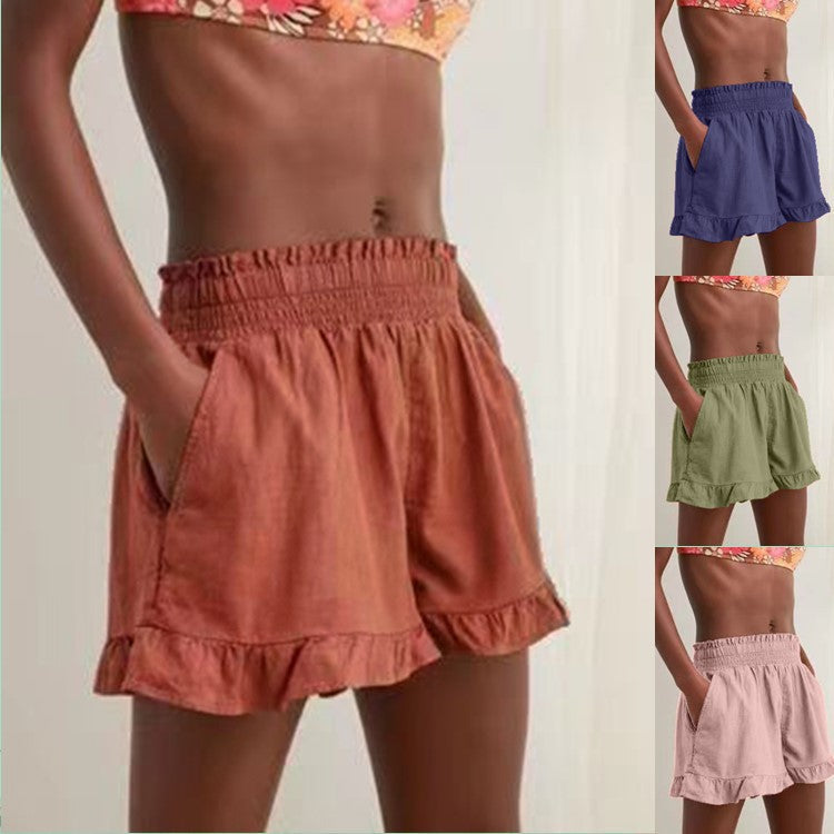 Damen Lockere Shorts mit Volant und Taschen R&B