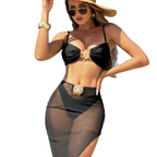 Damen Bikini mit einzigartiger Schnalle und transparentem Rock R&B