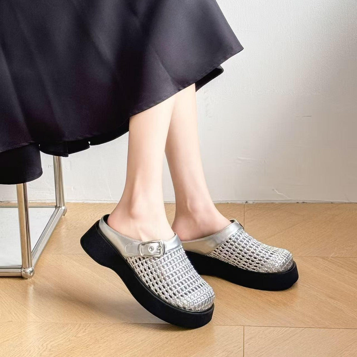 Damen Clogs mit stilvollem Wabenmuster und komfortablem Plateau R&B