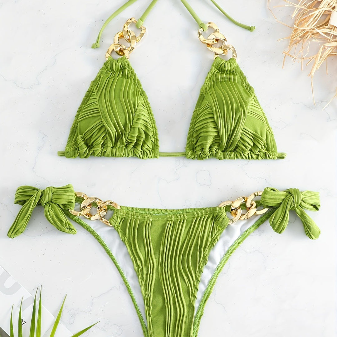 Damen Bikiniset mit luxuriösen Rüschen und goldenen Kettenakzenten R&B