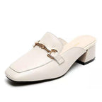 Damen elegante Mules mit modischem Blockabsatz und schickem Schnallen-Detail R&B