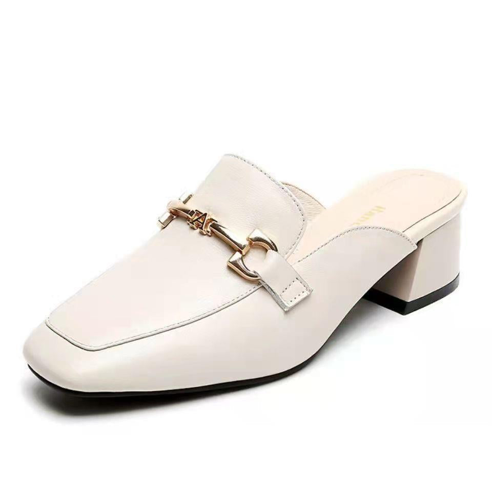 Damen elegante Mules mit modischem Blockabsatz und schickem Schnallen-Detail R&B