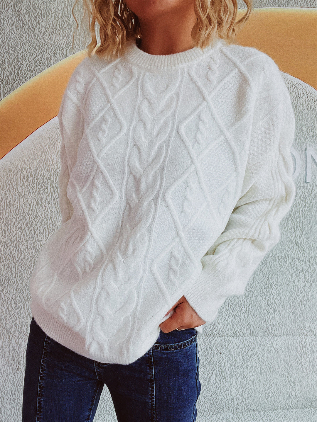 Damen Grobstrickpullover mit elegantem Zopfdesign und lässigem Schnitt R&B