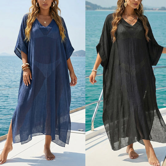 Damen luftiger Strandkaftan mit V-Ausschnitt R&B