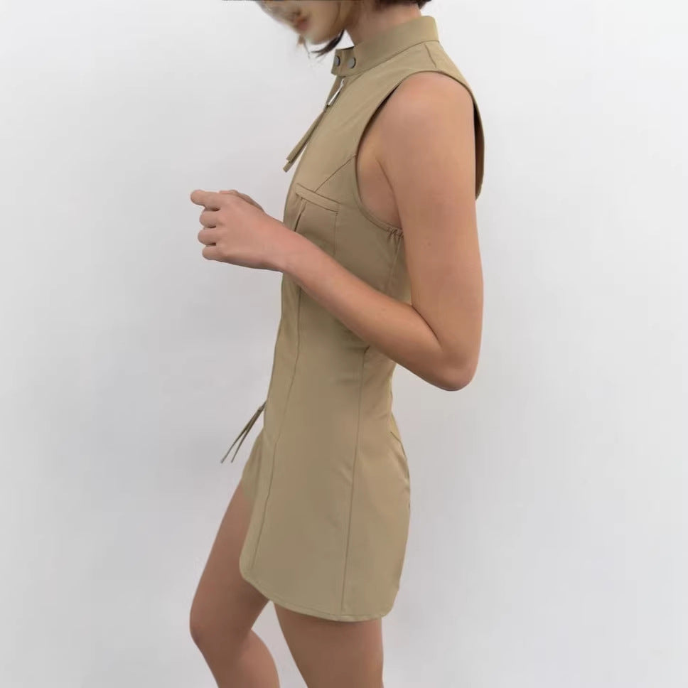 Damen Sportlicher Overall mit hohem Kragen und Reißverschluss R&B