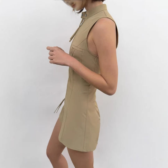 Damen Sportlicher Overall mit hohem Kragen und Reißverschluss R&B