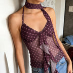 Damen luftiges Haltertop mit verspieltem Punkte-Design und Rüschendetails R&B