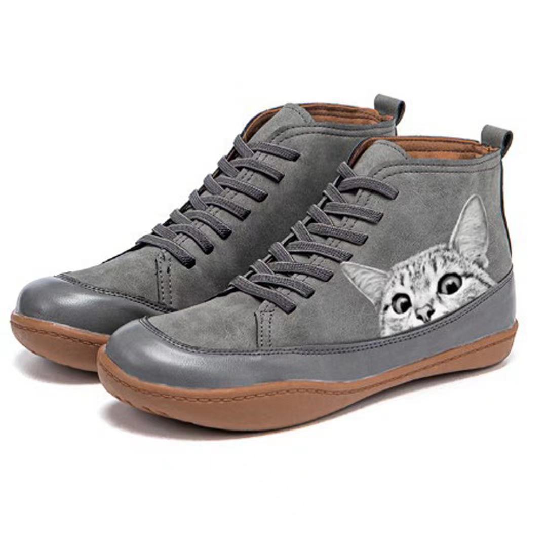 Damen modische High-Top Sneakers mit Katzenmotiv R&B