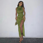 Damen Elegantes Maxikleid mit drapiertem Design und höchstem Schlitz R&B