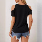 Damen nan leichtes Jerseyshirt mit offenen Schultern, tiefem V-Ausschnitt und gehäkeltem V‑Einsatz R&B