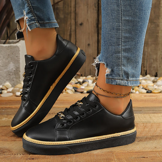 Damen modische Schnürsneaker mit goldener Kettenverzierung R&B