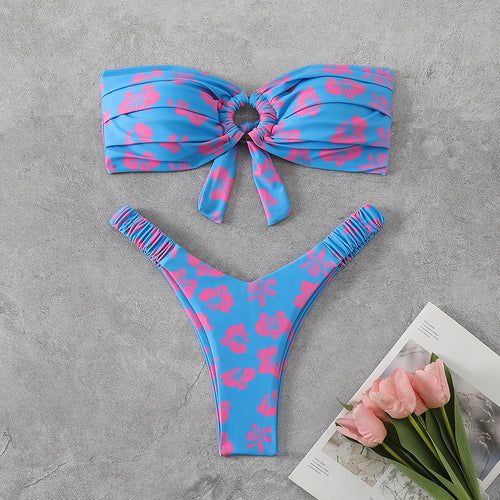 Damen Bandeau-Bikini mit raffiniertem Blumenmuster R&B