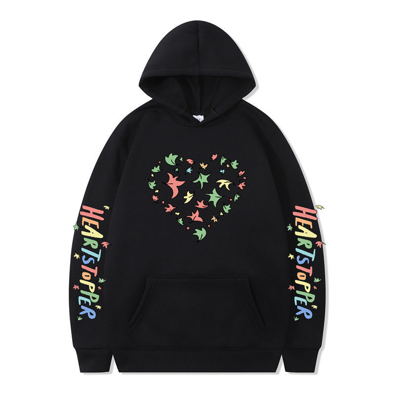 Damen Kapuzenpullover mit kreativem Herz- und Blattmotiv R&B