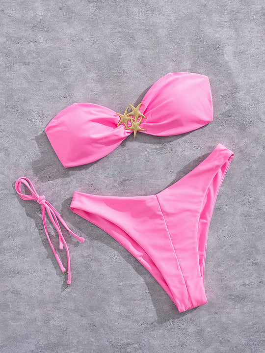 Damen Bandeau-Bikini mit goldfarbenem Sternenmotiv R&B