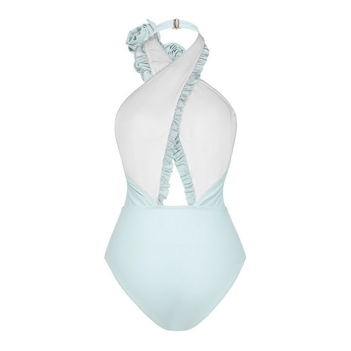 Damen Einteiliger Badeanzug mit floralem Cut-Out und Rüschen R&B