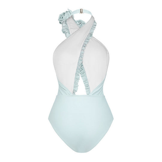 Damen Einteiliger Badeanzug mit floralem Cut-Out und Rüschen R&B