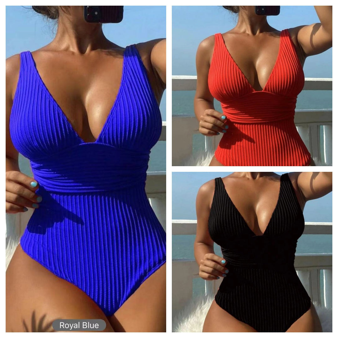 Damen Hochgeschnittener Badeanzug mit strukturiertem Rippdesign R&B