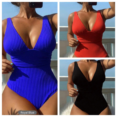 Damen Hochgeschnittener Badeanzug mit strukturiertem Rippdesign R&B