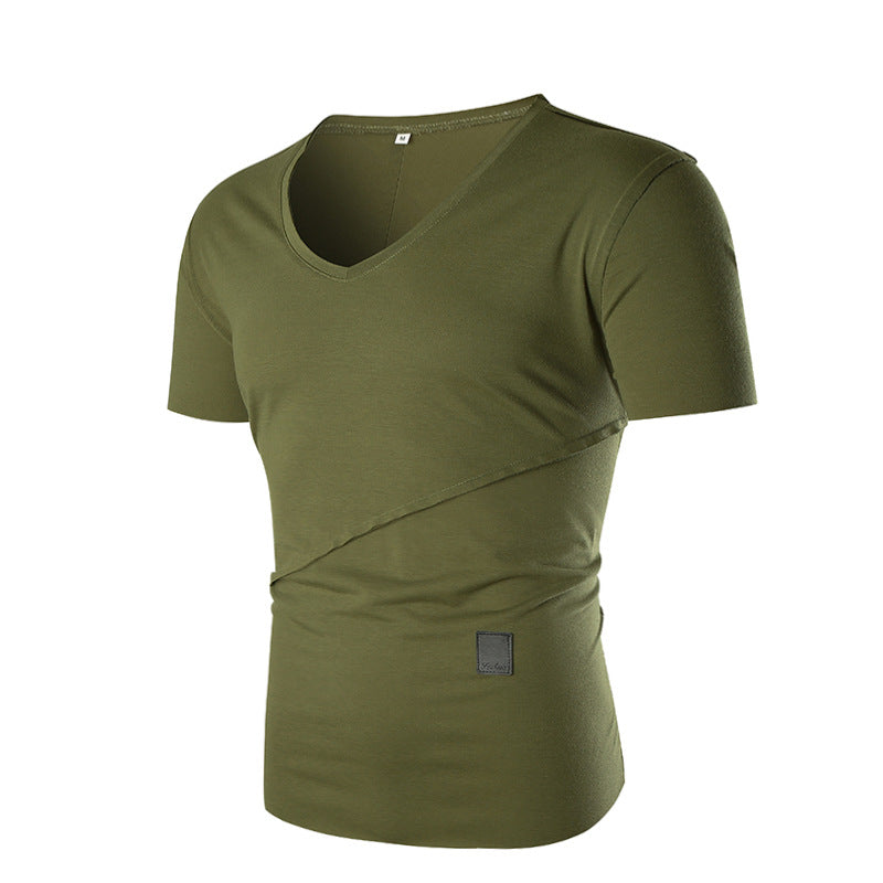 Herren V-Ausschnitt T-Shirt mit asymmetrischem Schnitt und elastischem Bund R&B
