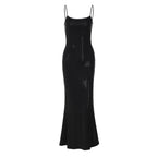Damen Elegantes Maxikleid mit transparentem Netzdesign R&B