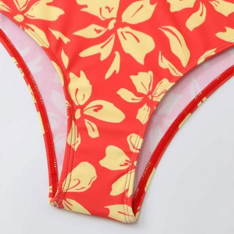 Damen Zweiteiliges Bikini-Set mit blütenförmigem Crop-Top und hoch tailliertem Höschen R&B