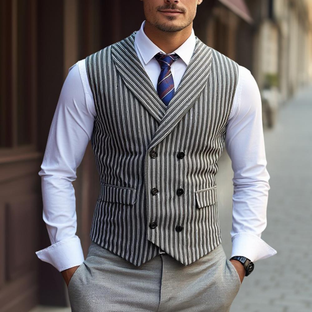 Herren elegante Weste mit doppelter Knopfleiste und klassischen Streifen